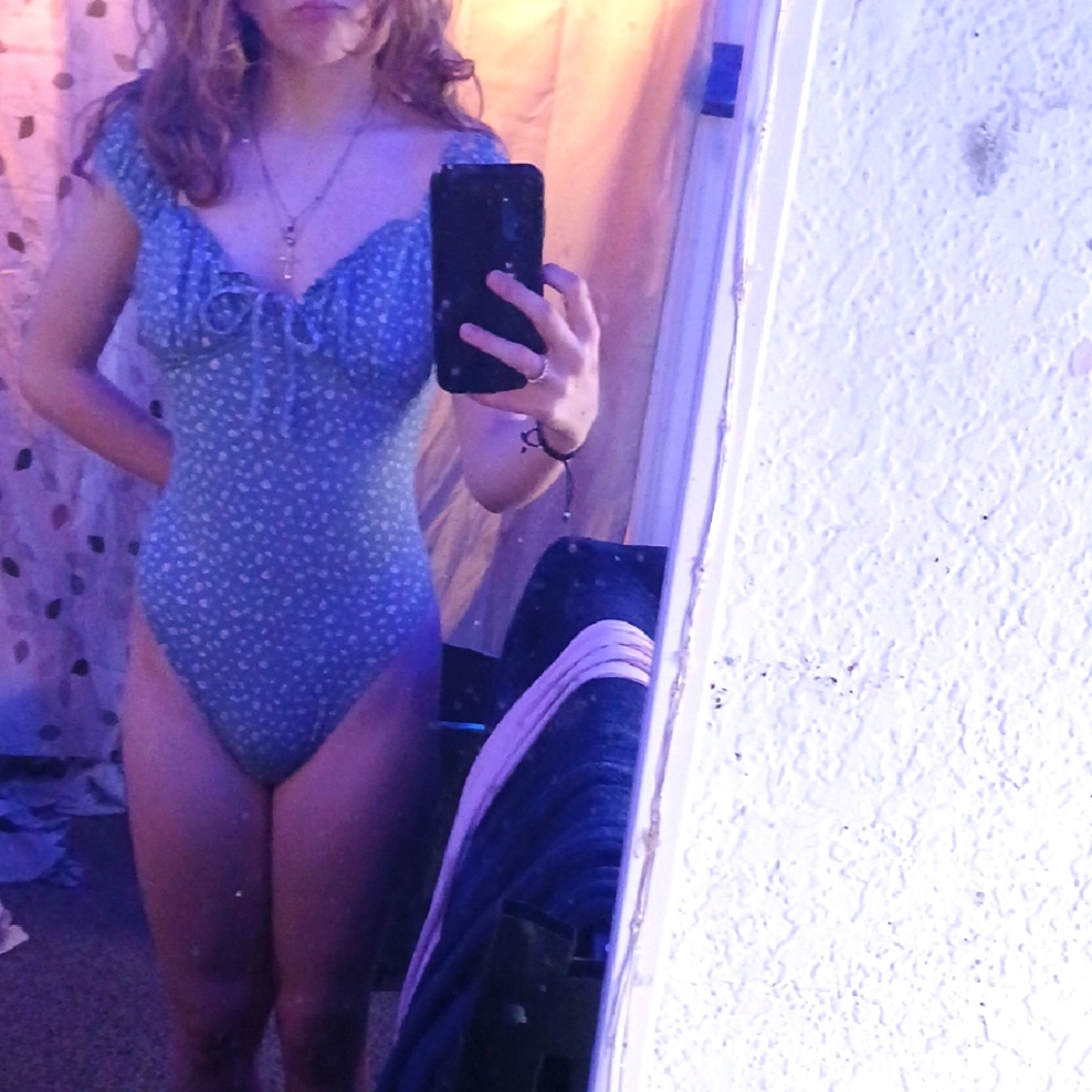 Blue Floral Top (Like A Body Suit, NOT A BATHING SUIT!!!)
